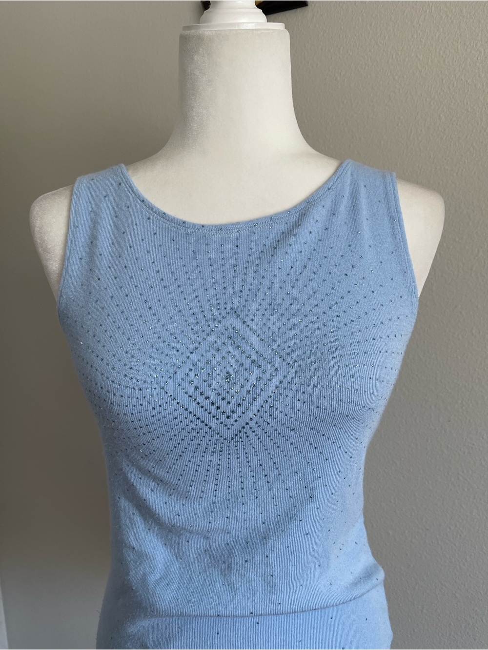 Timing Sky Blue Sleeveless Knit Eyelet Top